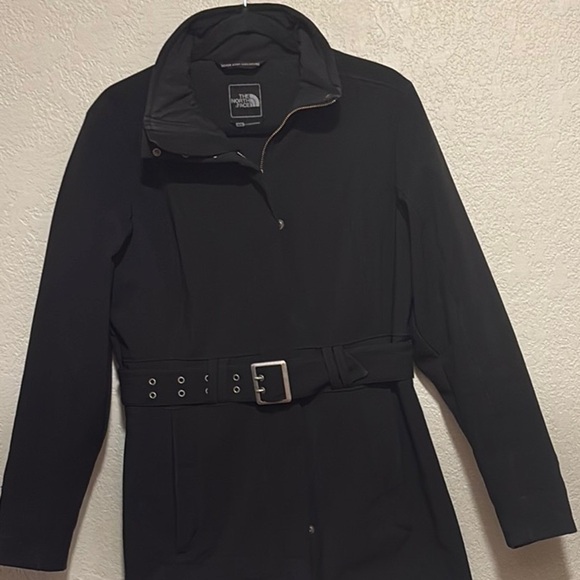 Black Trench Coat with Belted Waist and High Collar - Picture 6 of 8